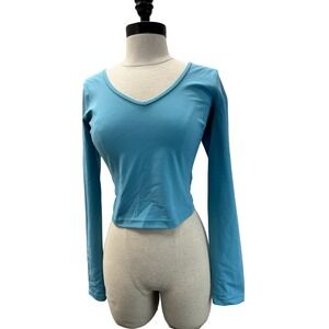 Lululemon Align Long Sleeve Women Size L Teal Blue Excellent V-Neck Crop Top